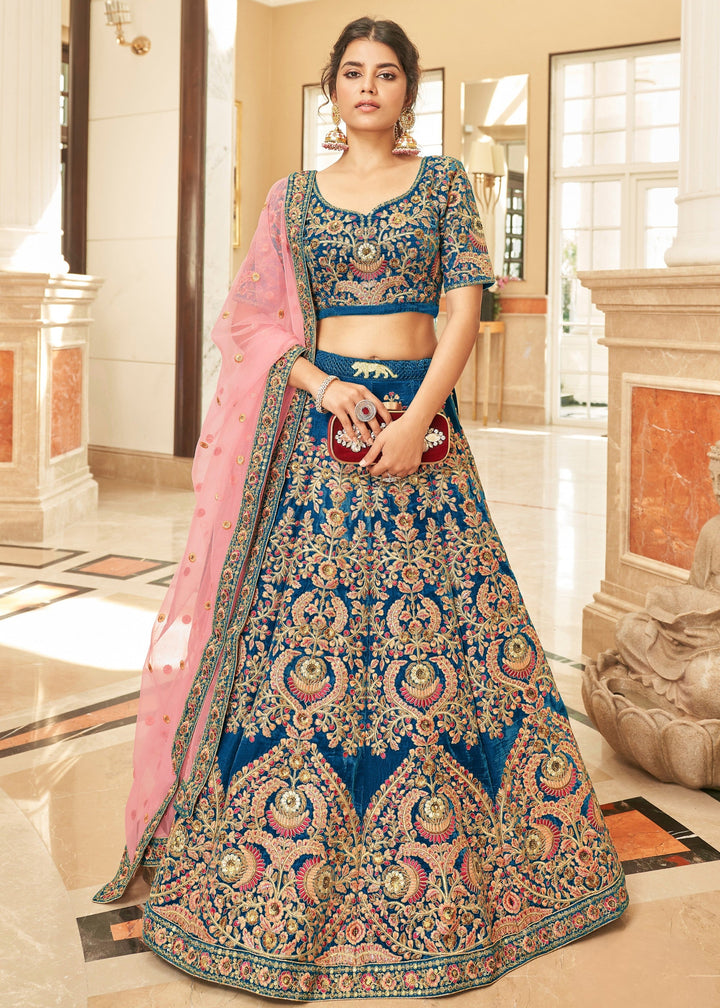 Dark Blue Velvet Lehenga Choli