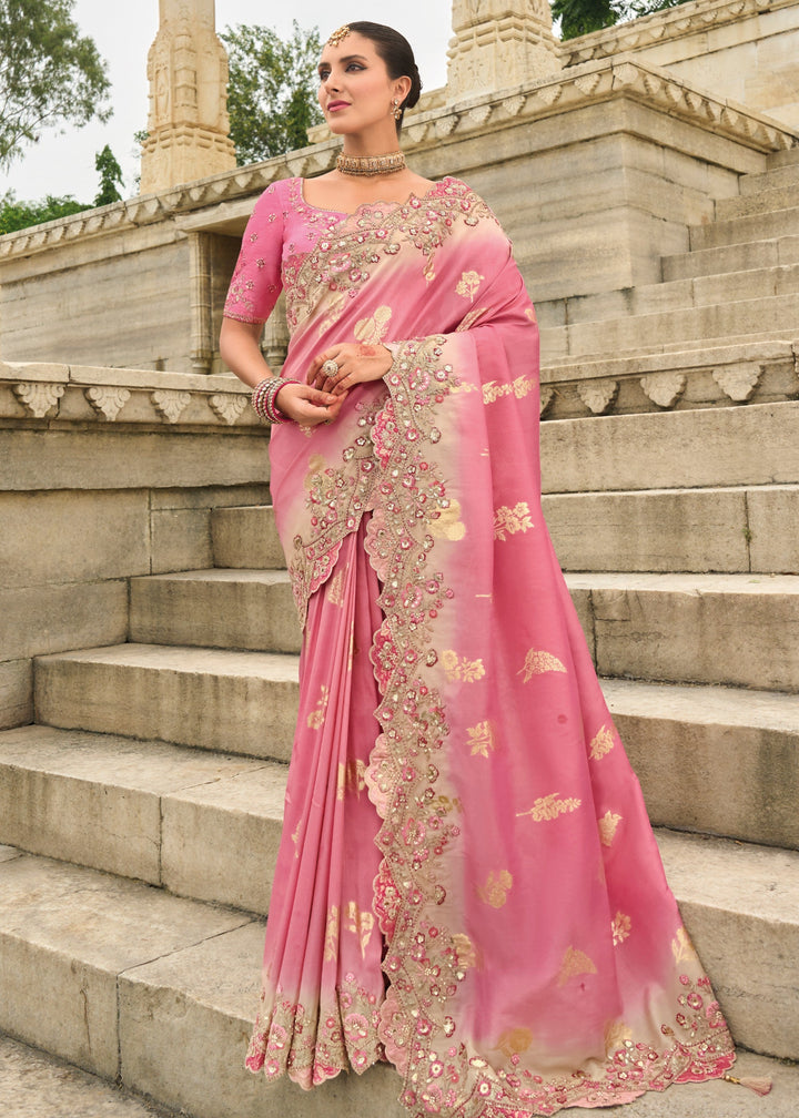 Blush Pink Viscose Tissue Silk Saree