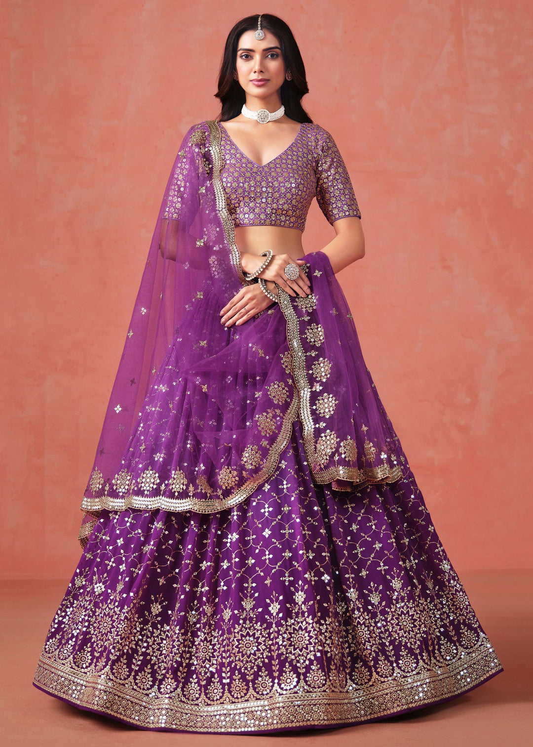 Purple Georgette Lehenga Choli