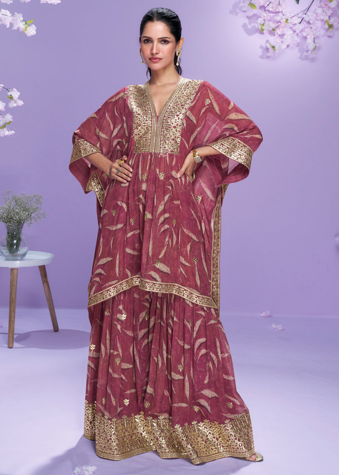 Cardinal Red Georgette Kaftan Set