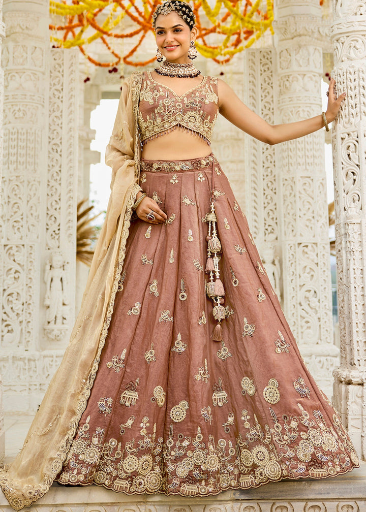 Beige Tissue Lehenga Choli with Beads & Sequince Embroidered