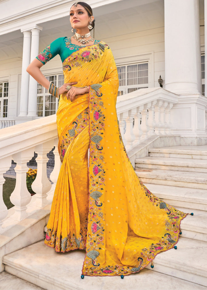 Yellow Crepe Silk Saree