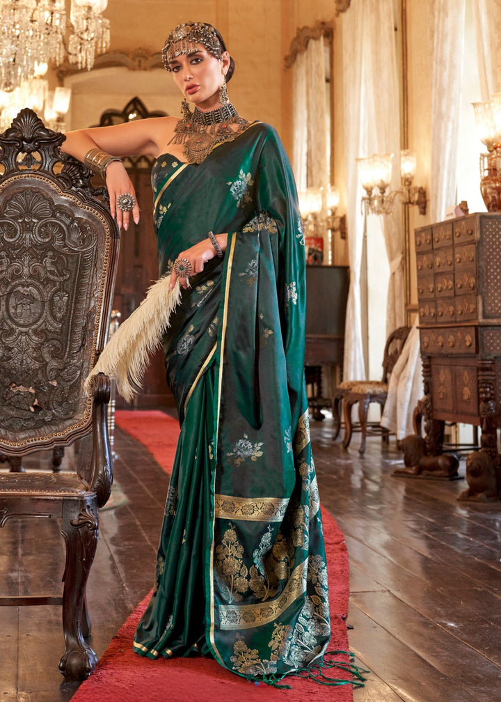 Dark Green Satin Silk Saree