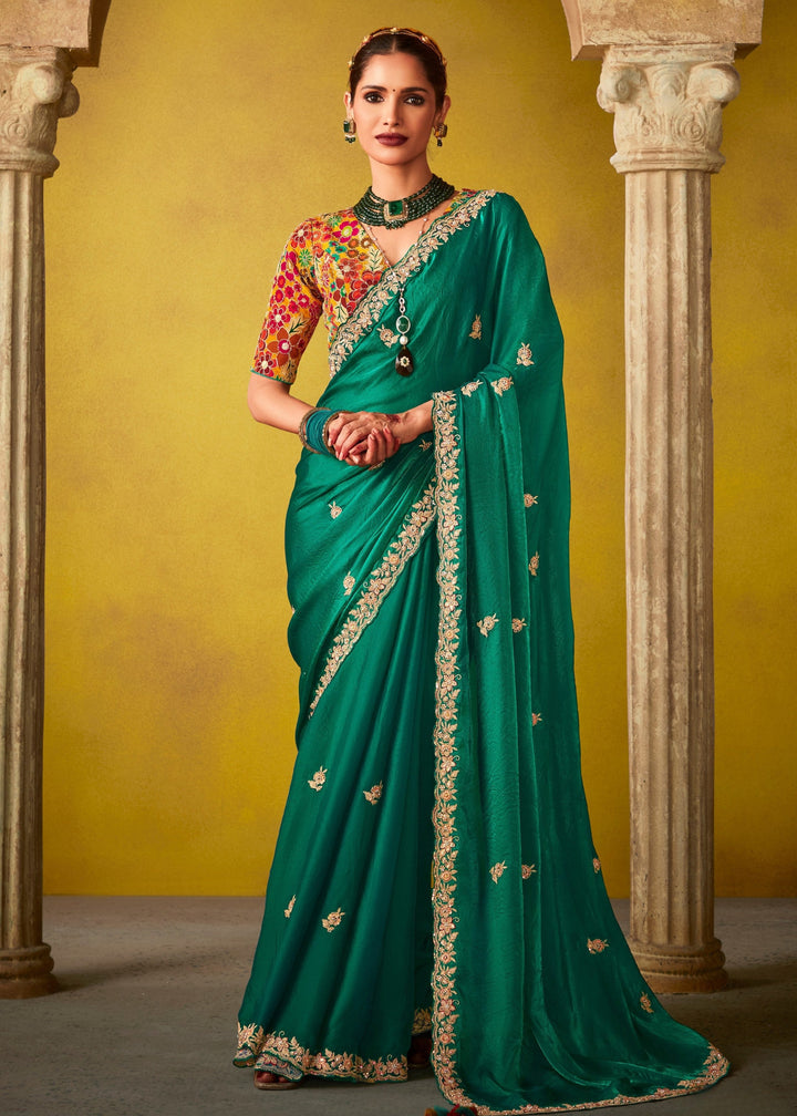 Bottle Green Glass Tissue Silk Saree