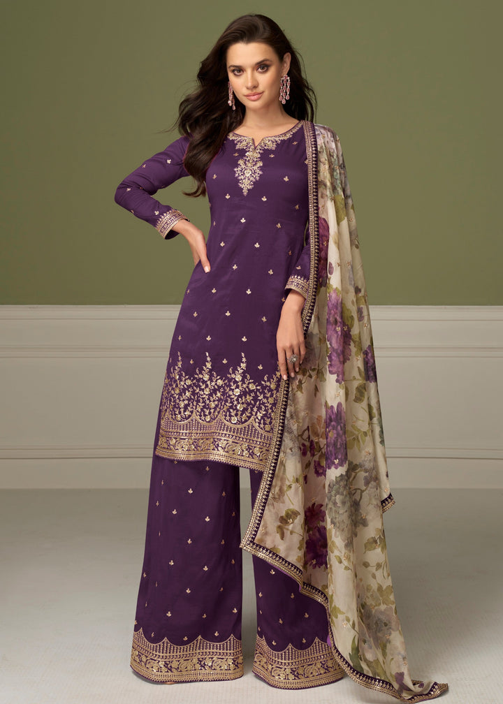 Dark Purple Palazzo Silk Suit