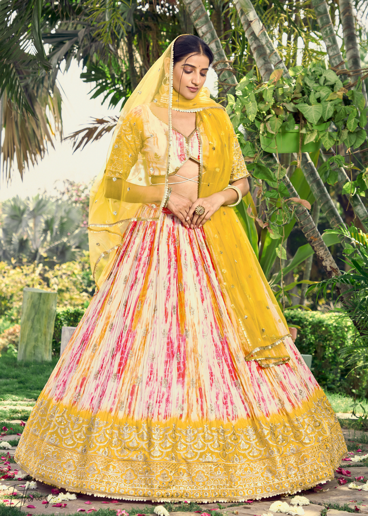 Buttercup Yellow Chinon Silk Lehenga Choli