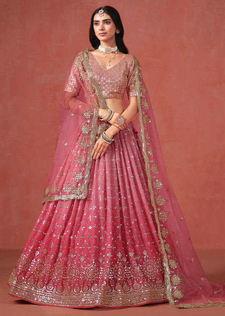 Peach Pink Georgette Lehenga Choli