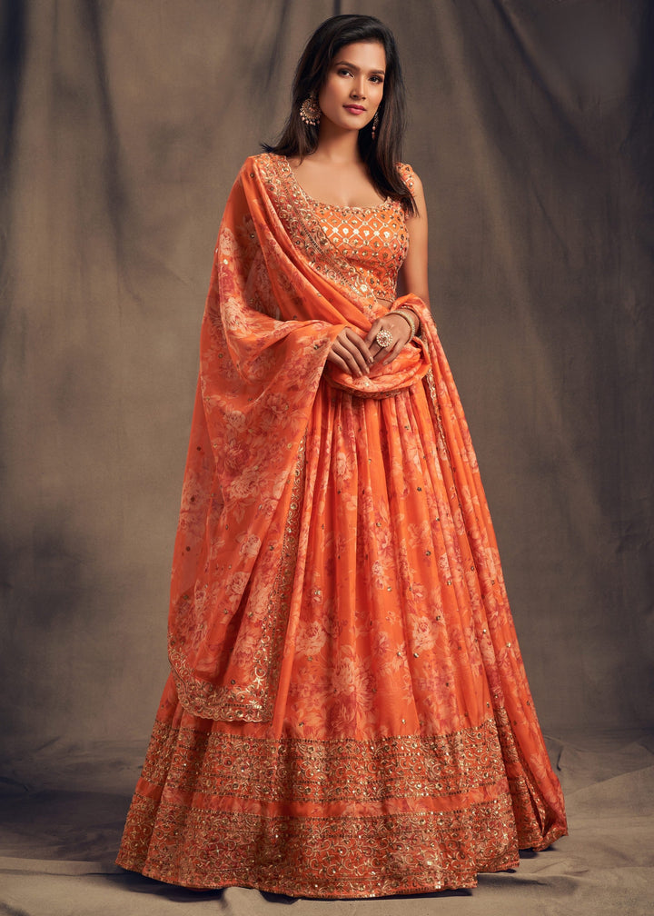 Orange Organza Lehenga with Dupatta