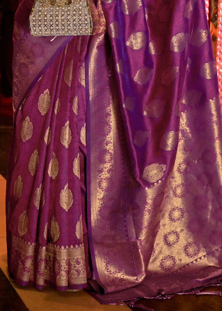 Lollipop Purple Handloom Woven Banarasi Silk Saree