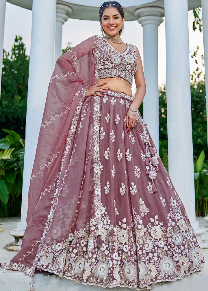 Lavender Organza Lehenga Choli with Beads & Sequince Embroidered
