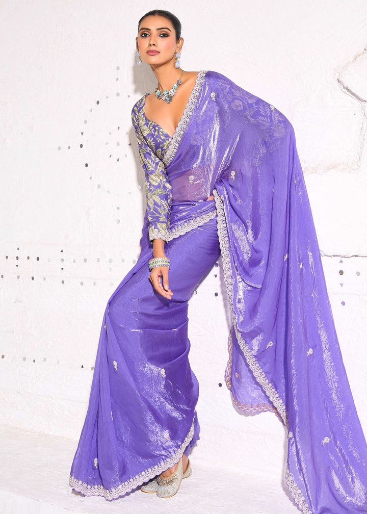 Amethyst Purple Gold Crush Tissue Silk Saree With Beautiful Blouse