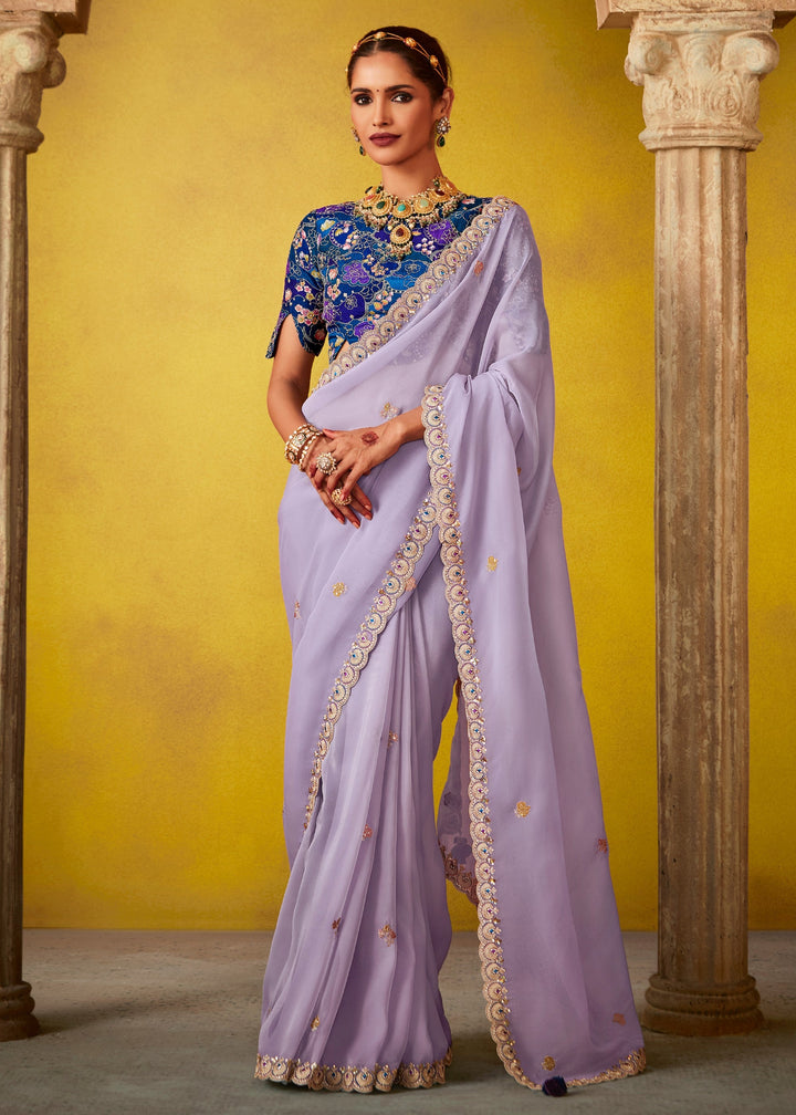 Mauve Purple Glass Tissue Silk Saree