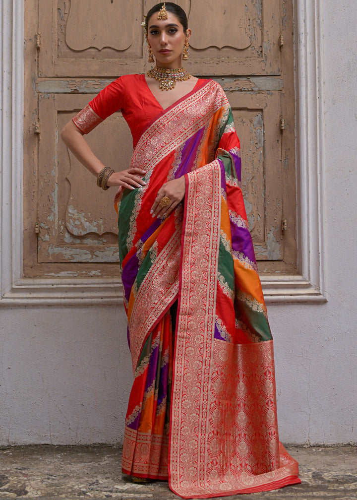 Red Leriya Zari Woven Saree With Contrast Pallu