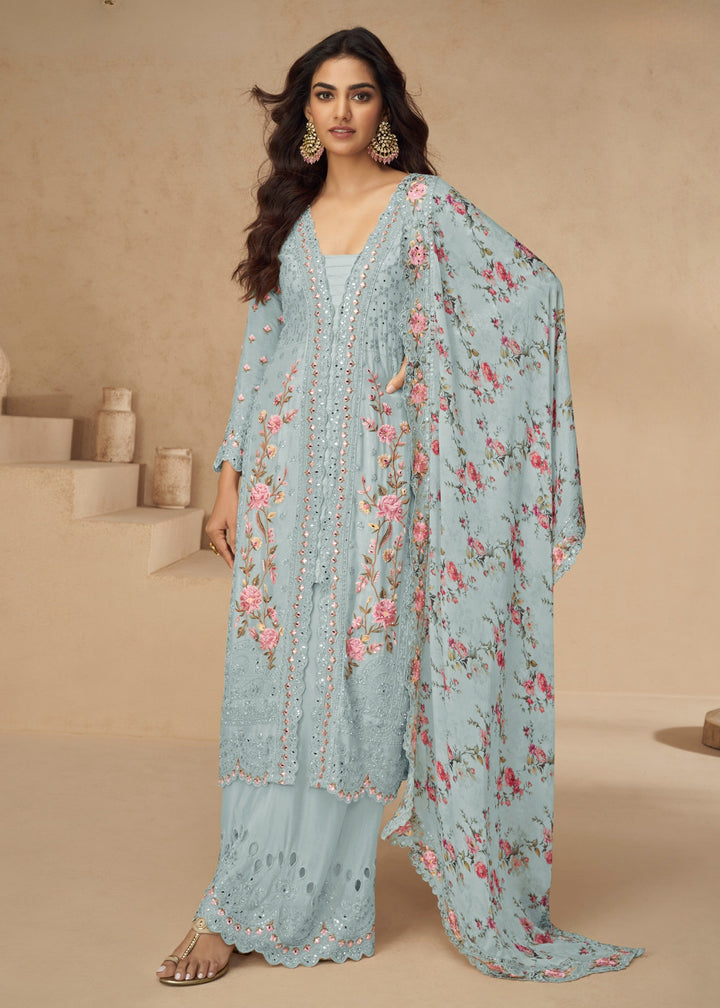 Pastel Blue Airtex Chinon Salwar Suit