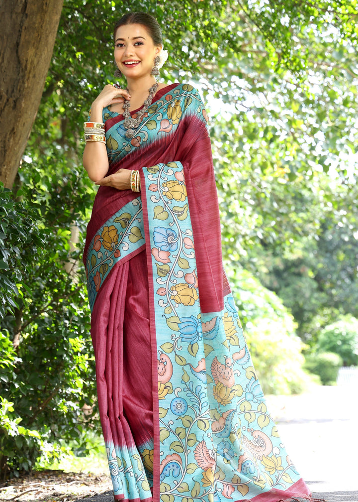 Red Solid Design Cotton Silk Saree