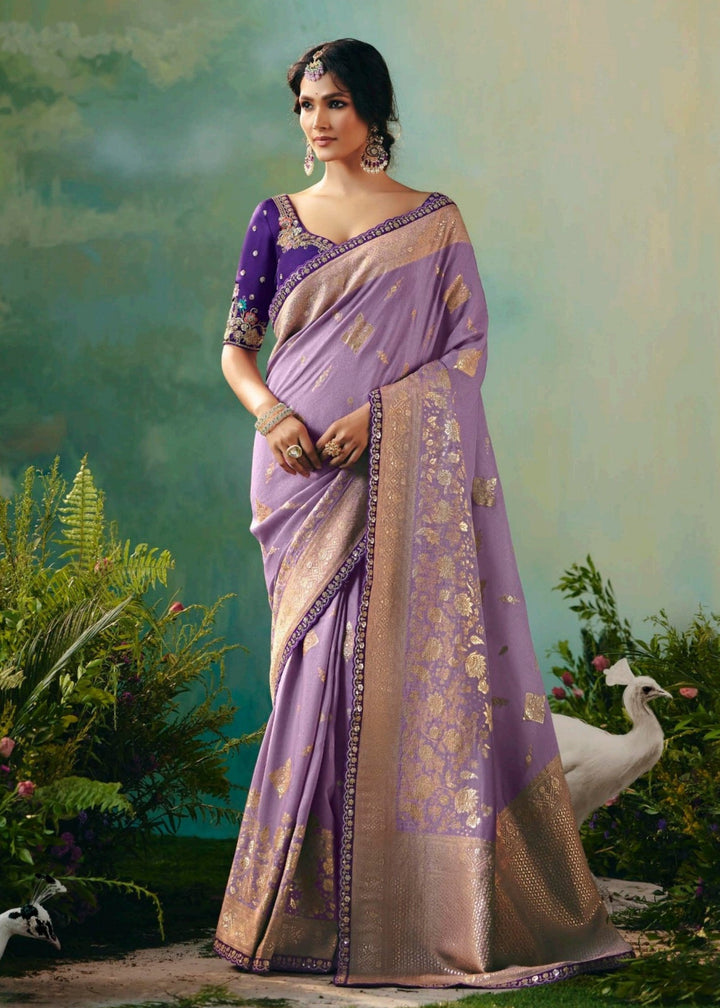 Lavender Pure Viscose Dola Silk Saree