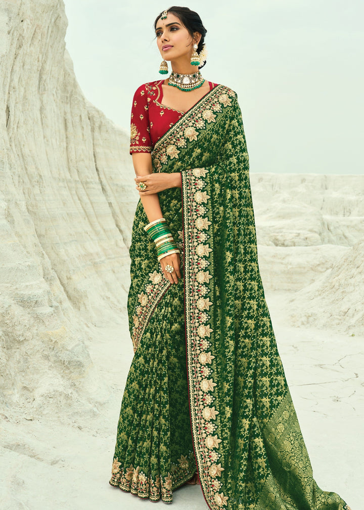 Forest Green Georgette Bandhej Saree