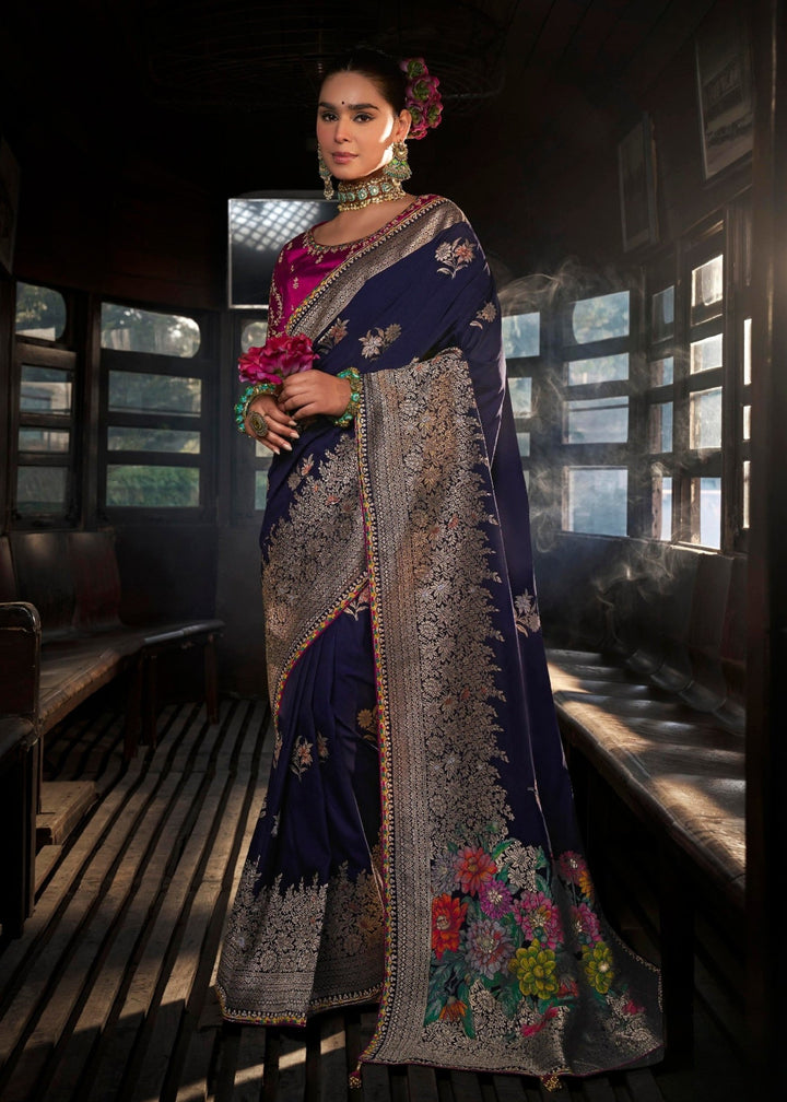 Navy Blue Dola Viscose Silk Saree