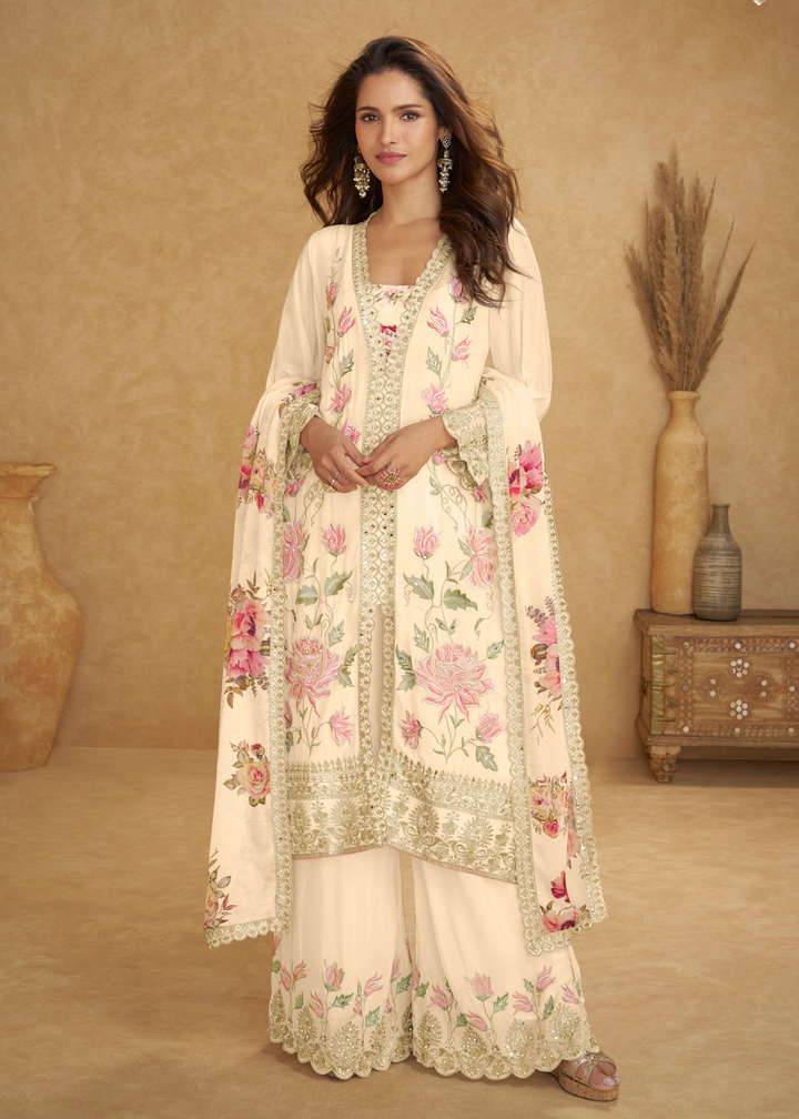 Ivory Chinon Palazzo Suit