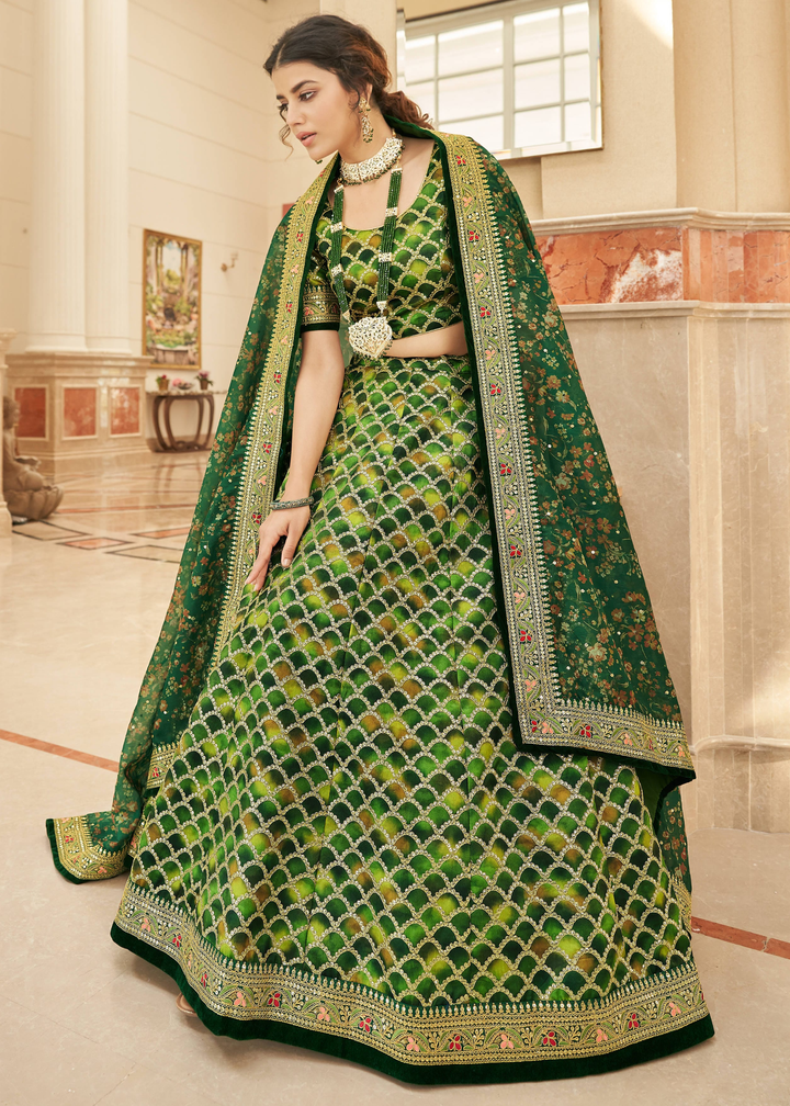 Shades Of Green Art Silk Lehenga Choli with Thread, Zari,Dori & Sequins work