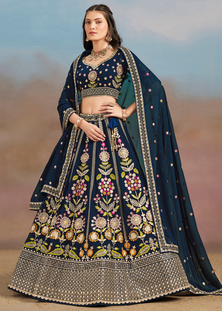 Blue Georgette Lehenga With Dupatta