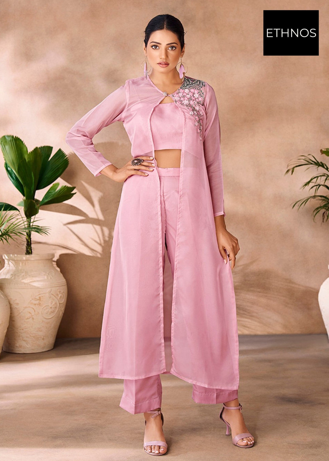Baby Pink Organza Handwork Co-ord Set