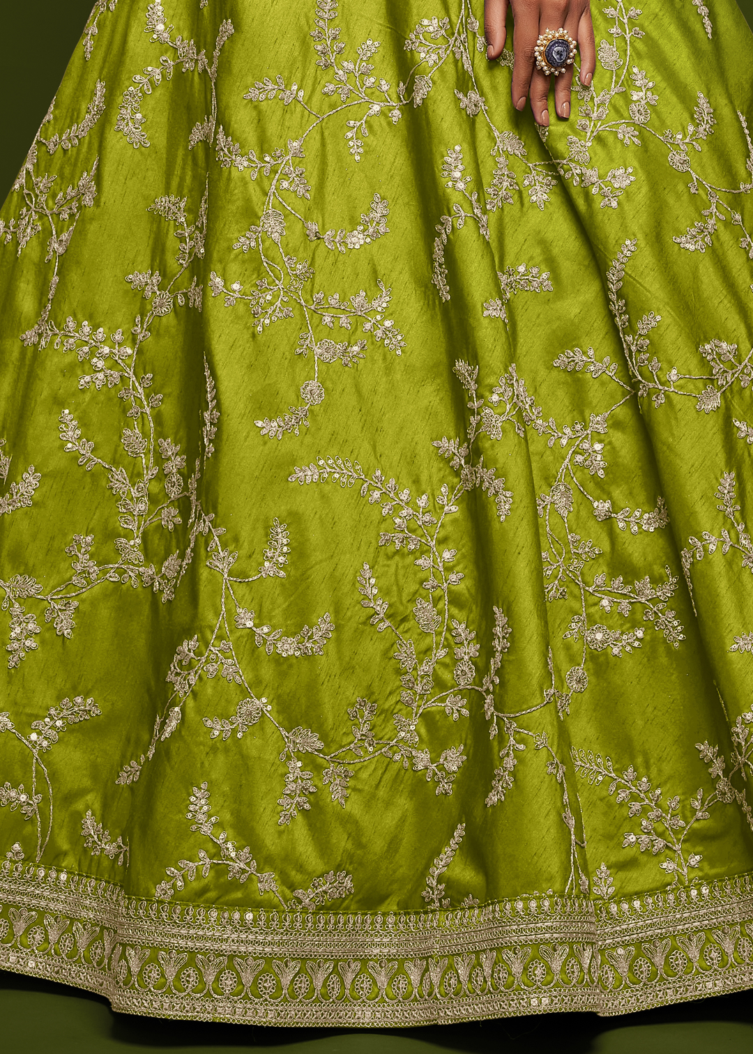 Avocado Green Silk Lehenga Choli with Thread,Zari,Dori & Sequins work
