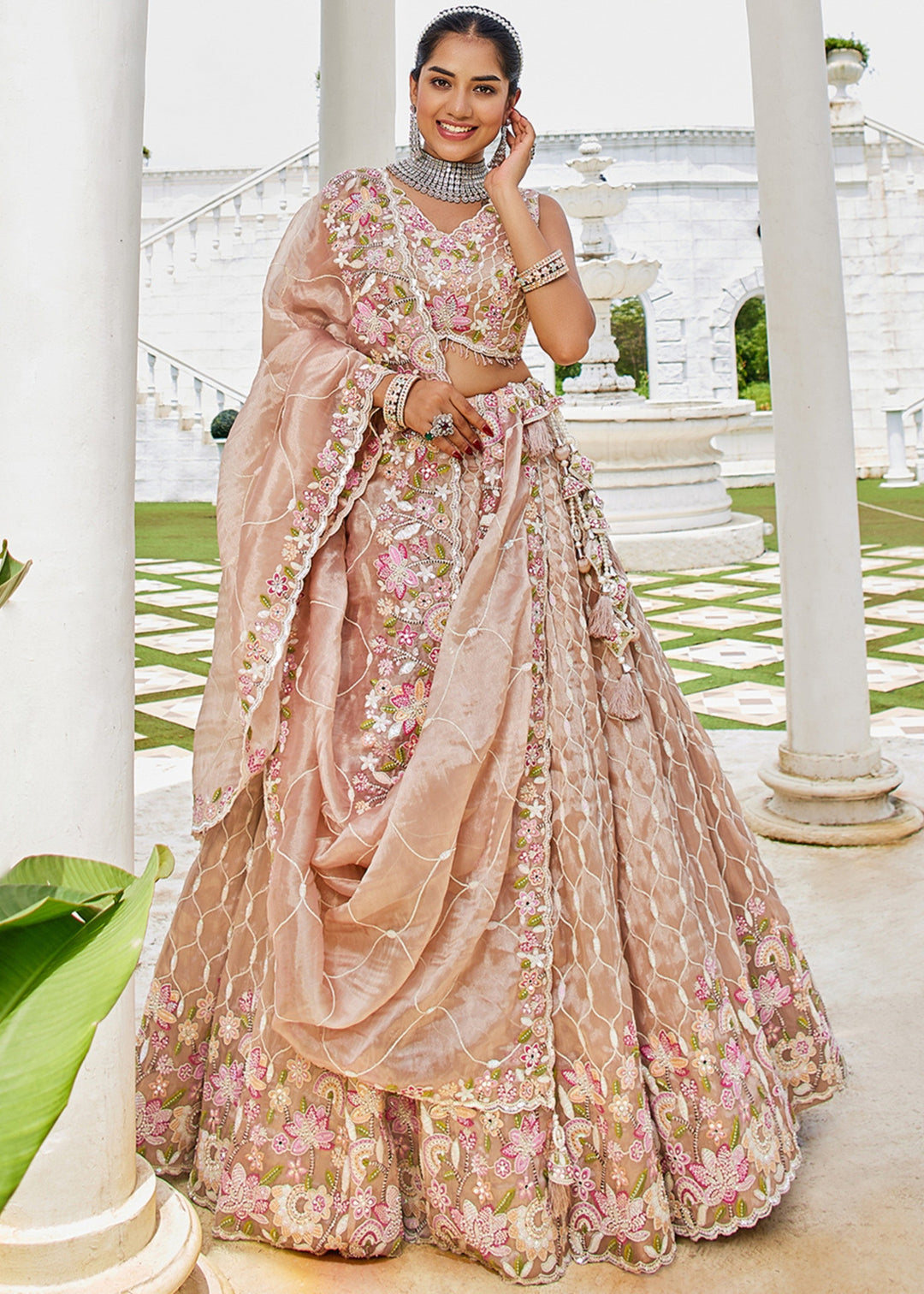 Nude Satin Silk Lehenga Choli