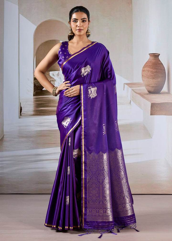 Purple Pure Satin Handloom Weaving Saree