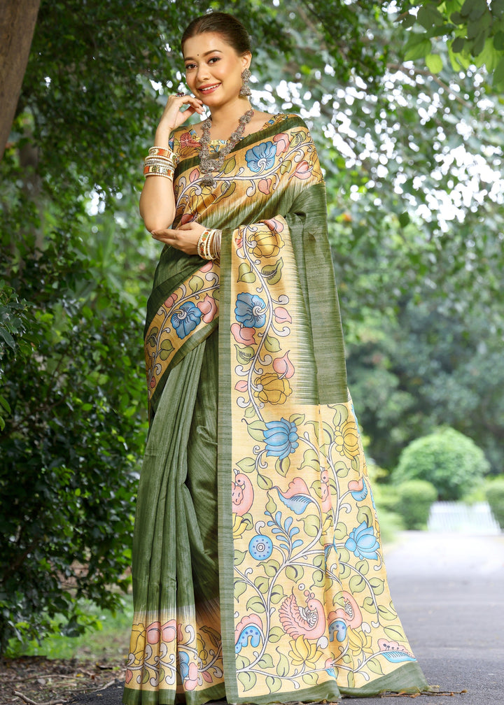 Mahendi Solid Design Cotton Silk Saree
