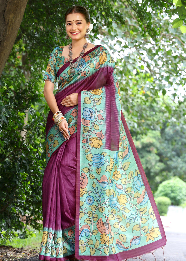 Wine Solid Design Cotton Silk Saree