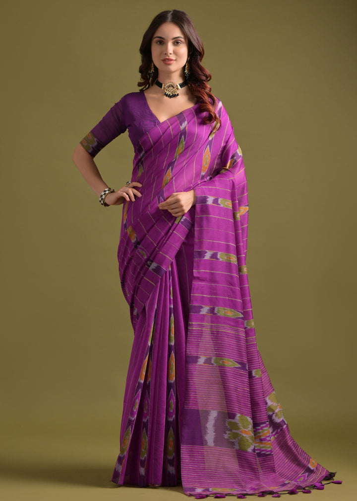 Ultra Pink Soft Ikkat Cotton Printed Saree