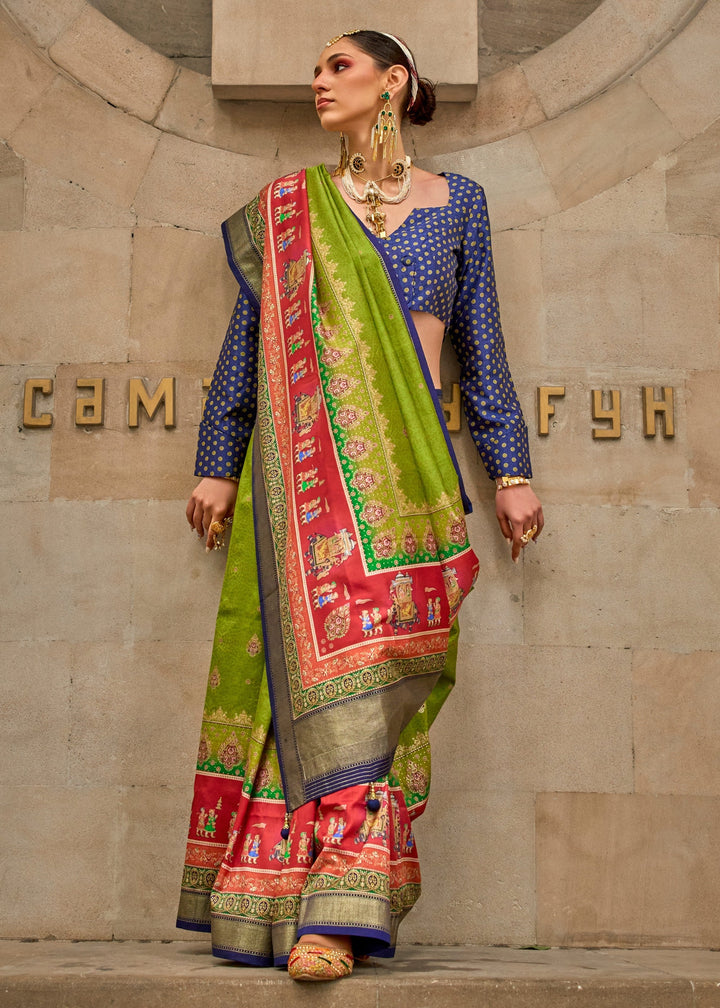 Chartreuse Green Poly Viscose Silk Saree