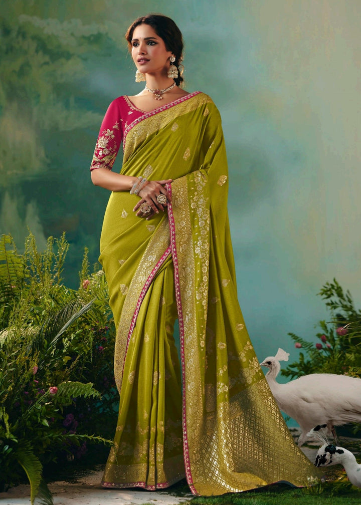 Olive Green Viscose Dola Silk Saree