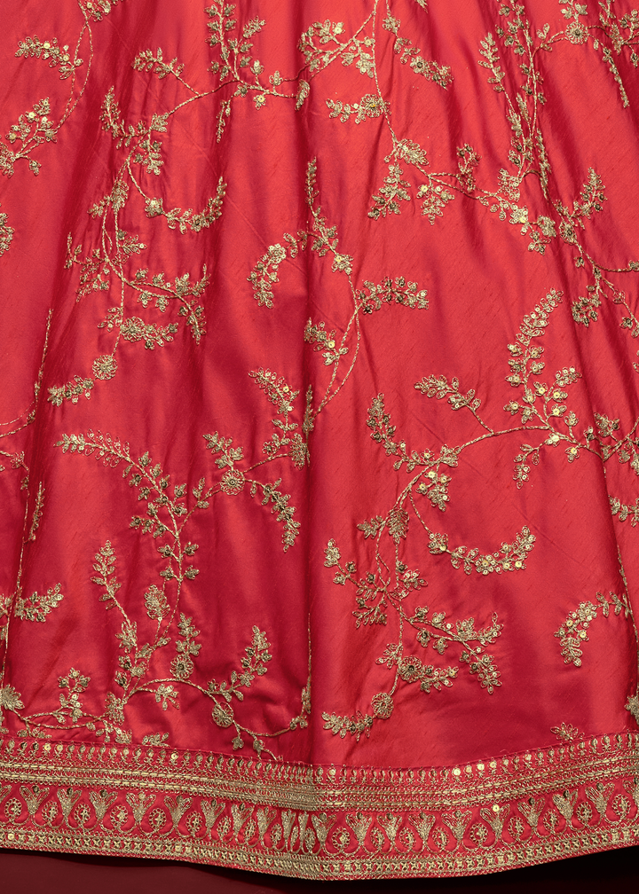 Gajri Pink Silk Lehenga Choli with Thread,Zari,Dori & Sequins work