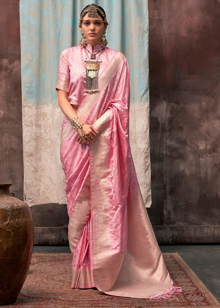 Baby Pink Satin Silk Saree