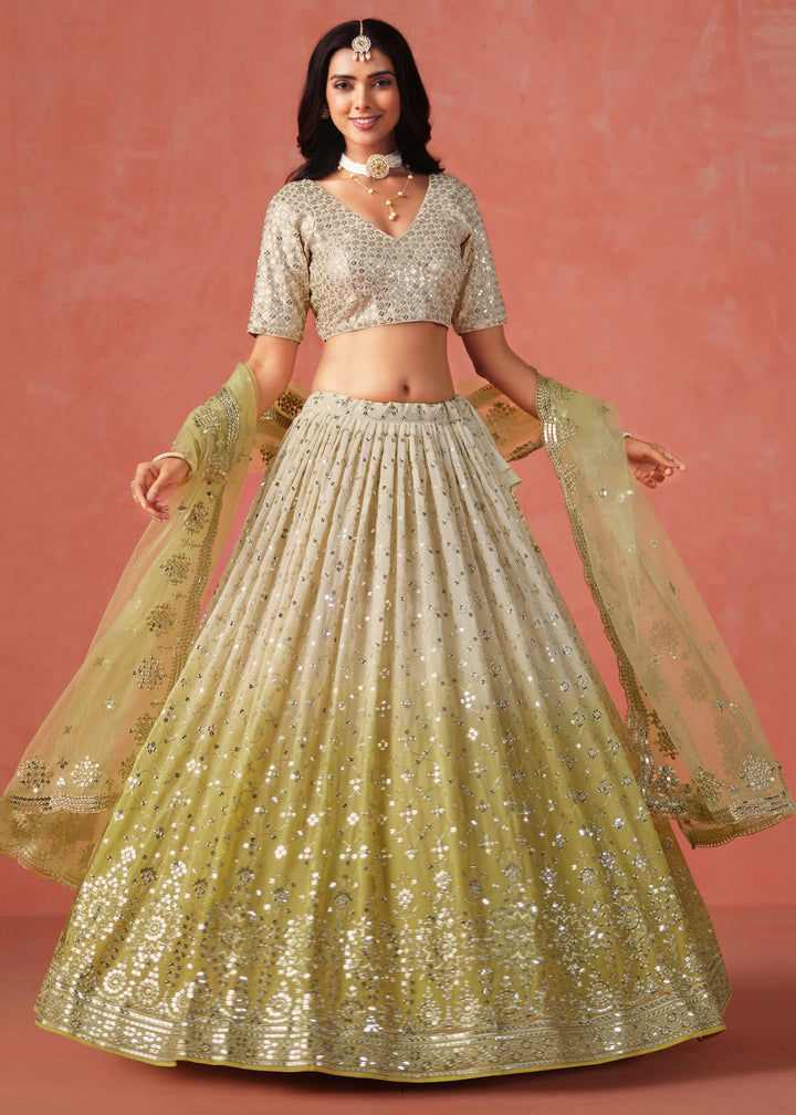 Yellow Sequins Zari Embroidered Work Georgette Lehenga