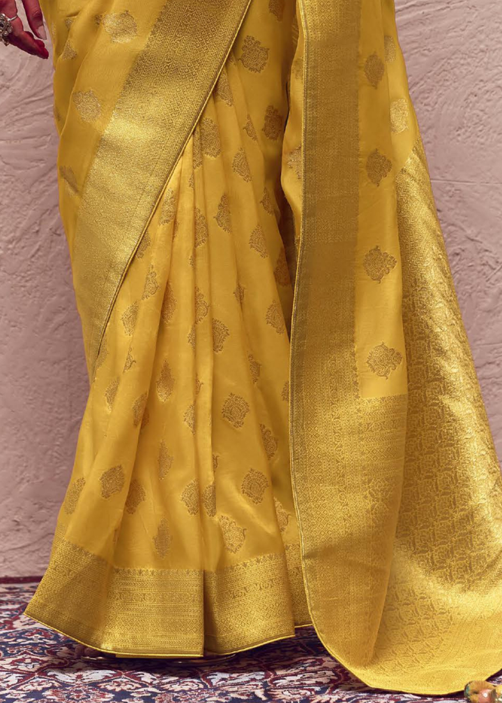 Aureolin Yellow Zari Woven Dola Silk Saree With Zari Woven Blouse
