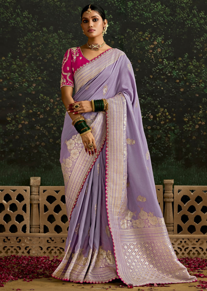 Lavender and Megenta Viscose silk Saree
