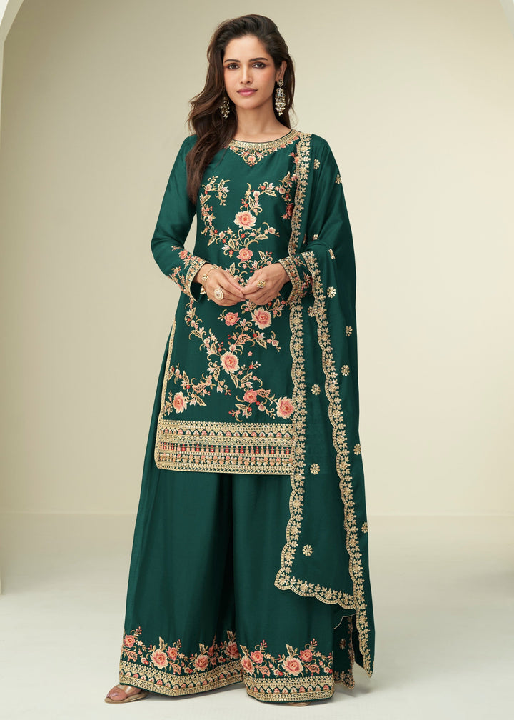 Hunter Green Chinon SIlk Palazzo Suit