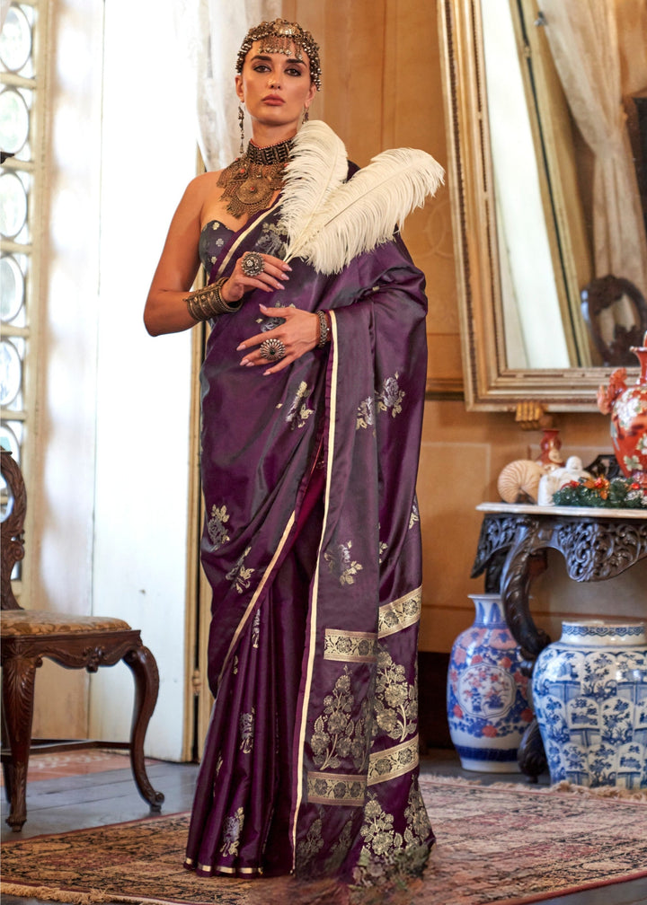 Brown Satin Silk Saree