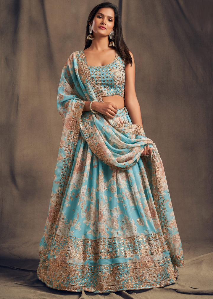 Sky Blue Organza Lehenga with Dupatta