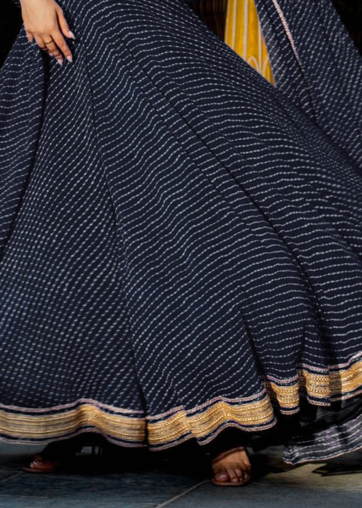 Onxy Black Georgette Leheriya Print Lehenga With Zari And Lace Work