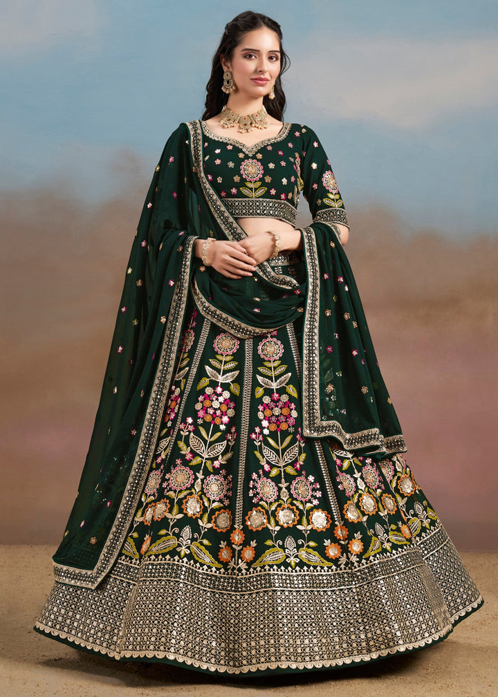 Green Georgette Lehenga With Dupatta