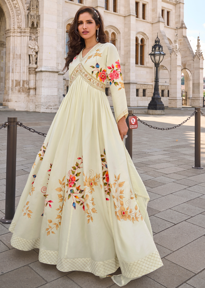 Pastel Pistachio Chinon Silk Anarkali