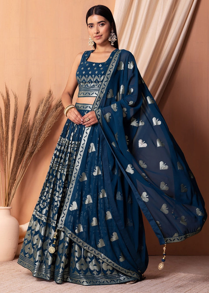 Royal Blue Georgette Lehenga Choli With Sequins And Thread Embroidery Work