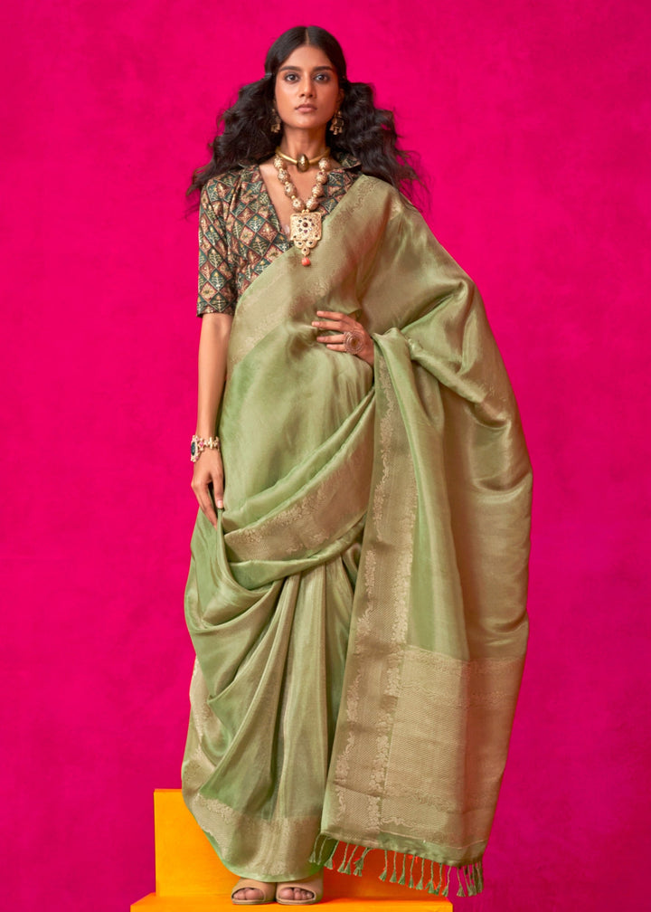 Bud Green Tissue Silk Saree