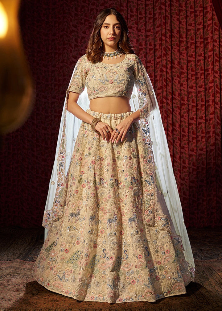 White Dori Sequins Thread work Georgette Lehenga