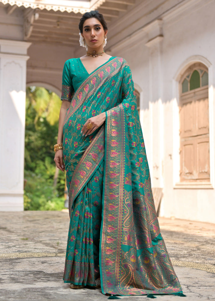 Rama Thread Woven Jal & Flower Silk Saree With Thread Woven Pallu