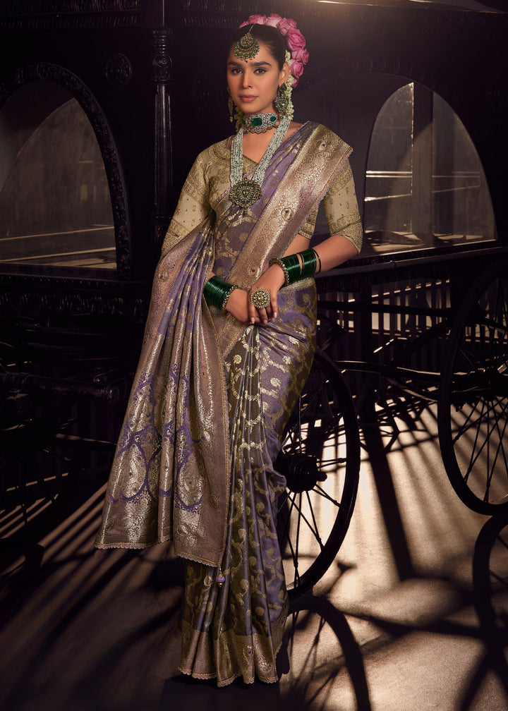 Heather Purple Viscose Tissue Silk Saree